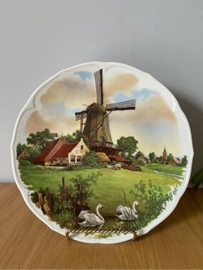 Vintage Royal Schwabap Hand-Decorated Windmill Collector’s Plate Holland 9.5”